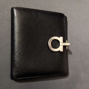 Salvatore Ferragamo Black Wallet with Silver Clasp W/COA